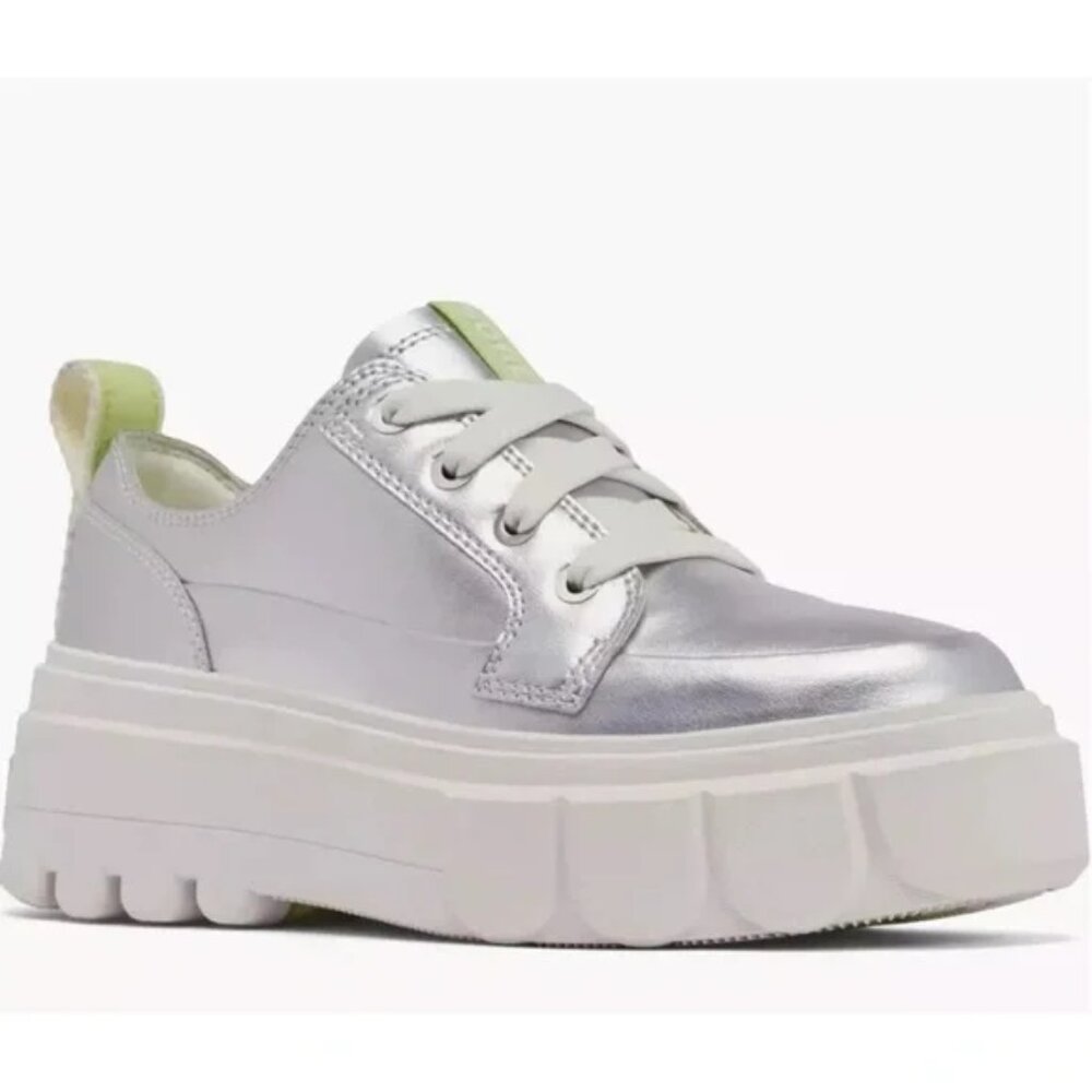 Sorel Silver Platform Sneaker with Light Green Accents